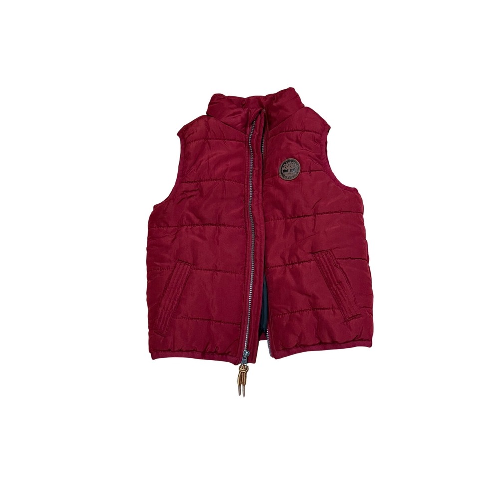 Timberland Kids Puffer Vest Burgundy Red Quilted Full Zip Sleeveless Jacket 18M